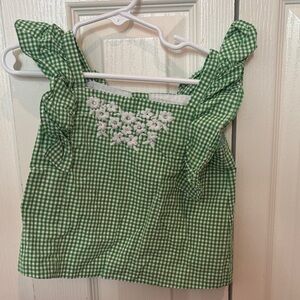 Janie and Jack Green and White Gingham Ruffle Strap Top